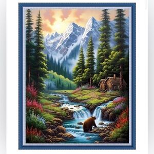 DMCVIVR Stamped Cross Stitch Kits for Beginners. Mountain and River Scenery.NEW